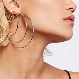 Boucles d'oreilles créoles en acier inoxydable pour femmes, grand cercle de 70mm, bijoux, vente en gros