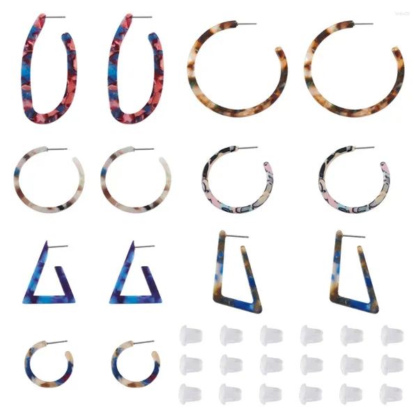 Boucles d'oreilles créoles en acétate de Cellulose, 8 paires, demi-grand Triangle en forme de C, clou ovale trapézoïdal pour femmes, bijoux cadeaux