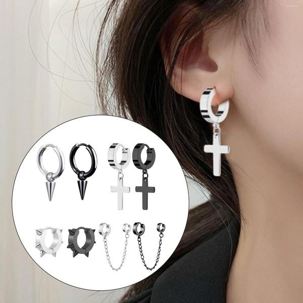 Pendientes de aro 8 piezas Punk Cross Cain Pendants Piercing Pending Vintage Hip Hop Ear Joyería Dangle Bisra Men