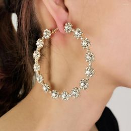 Boucles d'oreilles créoles en strass pour femmes, 8cm, Design de fleurs de luxe, bijoux à la mode, grand crochet en cristal, accessoires de charme