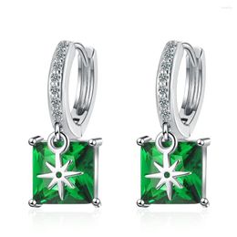 Boucles d'oreilles créoles 925 argent aiguille vert Zircon carré étoile Piercing pour femmes filles fête bijoux Eh2129