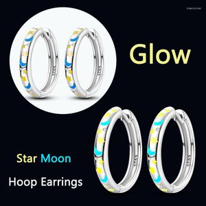 Hoepel Oorbellen 925 Zilver Originele Night Glow Star Maan Zirkoon Glow-in-the-dark Voor Vrouwen licht Hoop Sieraden Gift