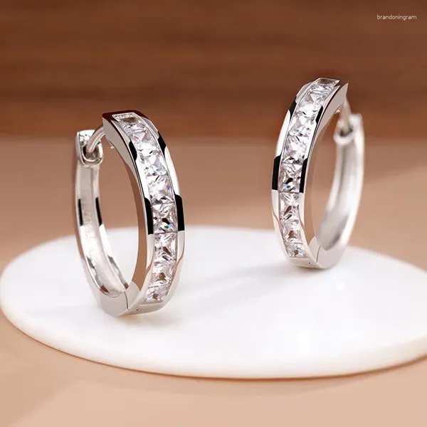 Pendientes de aro chapados en plata 925, Piercing circular de circón para mujeres y niñas, joyería de boda, regalo EH1005