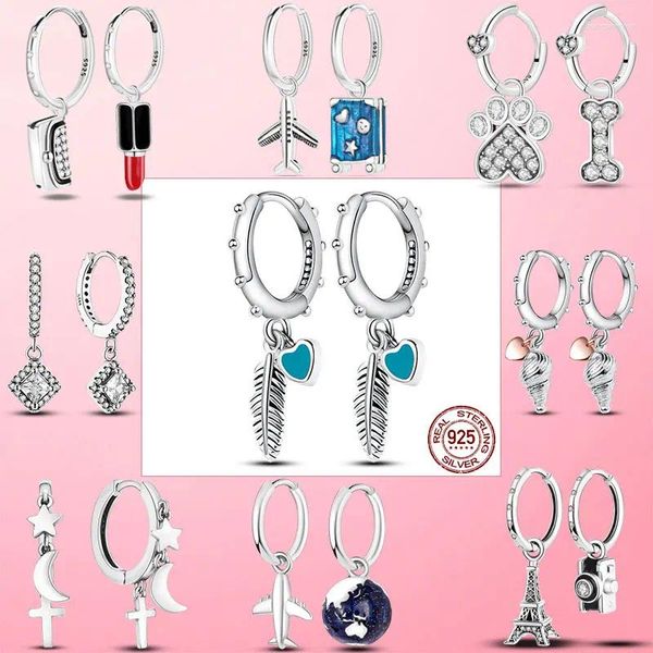 Pendientes de aro de plata 925, corazones turquesas y plumas para mujer, pendientes de moda, joyería Brincos