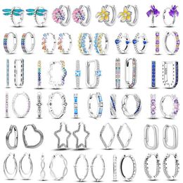 Boucles d'oreilles créoles en argent 925 en forme de U, grand cercle en Zircon coloré pour femmes, cœur de mariage, arc-en-ciel, bijoux ronds, cadeau