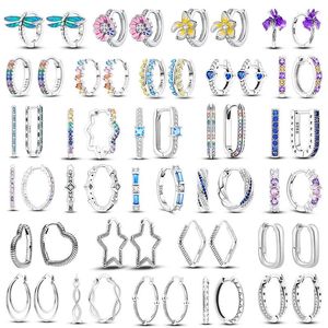 Boucles d'oreilles créoles en argent 925 en forme de U, grand cercle en Zircon coloré pour femmes, cœur de mariage, arc-en-ciel, bijoux ronds, cadeau