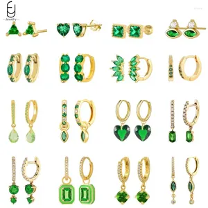 Hoopoorbellen 925 Sterling Silve Naald groen Zirkon Goud Zilver water Drop voor vrouwen hartstudie luxe sieraden