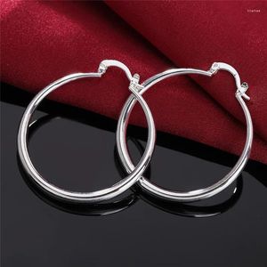 Hoop oorbellen 925 Sterling Silver 4cm Cirkel Kerstgeschenk Charms Retro Women Lady Round Earring Sieraden