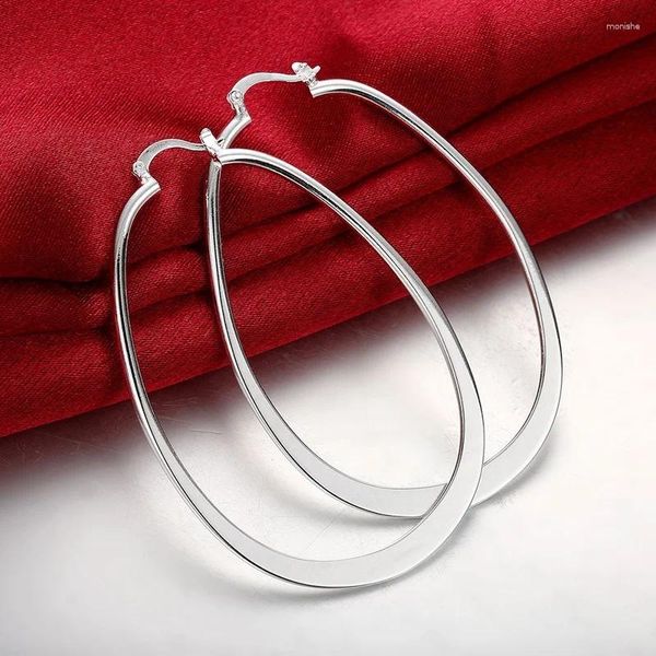 Pendientes de aro de Plata de Ley 925 de 68MM, redondos grandes y lisos para mujer, regalo, amuleto de moda, joyería de boda de alta calidad