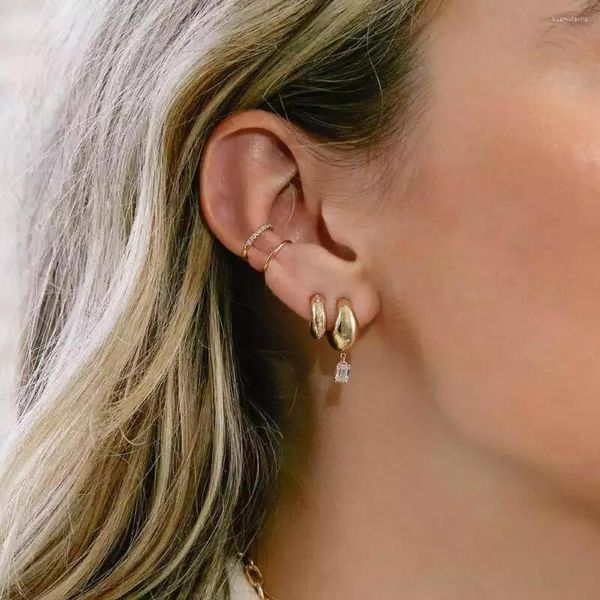 Boucles d'oreilles créoles 925 en argent Sterling Bling Rectangle CZ Bar gros cerceaux boucle d'oreille pour les femmes géométrique mode classique bijoux