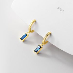 Boucles d'oreilles créoles 925 en argent Sterling bleu Zircon Cube carré boucle d'oreille femmes petite boucle d'oreille bijoux accessoire cadeau