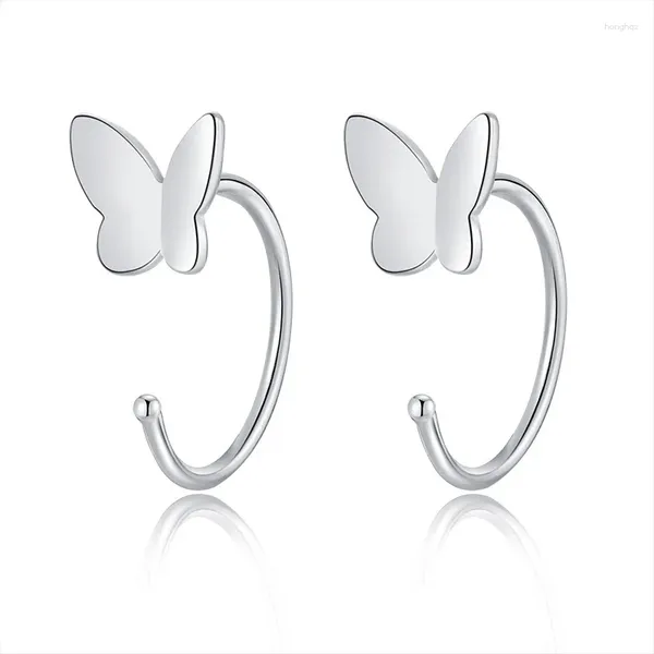 Boucles d'Oreilles Créoles Papillon en Argent Sterling 925 - Bijoux d'Oreilles en Forme de Coeur