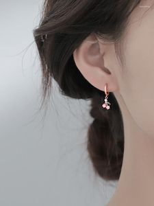 Hoop oorbellen 925 Sterling Silver Cherry Ear Buckle Cute Pink Crystal Sweet Women Girl Student Fruit Huggie