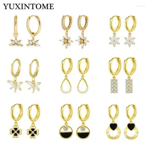 Boucles d'oreilles cerceaux 925 Pendre géométrique à fleurs cristallines en argent sterling pour les femmes de style oreille de style coréen bijoux de fête de mode