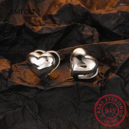 Boucles d'oreilles créoles en argent Sterling 925, Double couche, Vintage, boucles d'oreilles lisses, cœur de pêche doux, bijoux fins quotidiens pour femmes