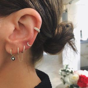 Hoop oorbellen 925 Sterling Silver Double Mini Small Huggie met Tassel Chain Earring voor 2 Piercing Fashion Women Sieraden