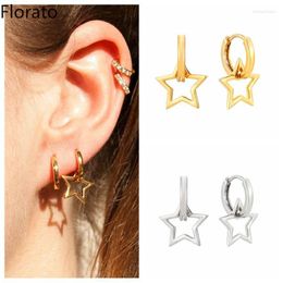 Boucles d'oreilles créoles 925 en argent Sterling oreille aiguille pentagramme Simple détachable étoile breloque cerceaux en métal pour femmes bijoux de mode