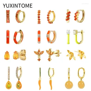Boucles d'oreilles créoles en argent Sterling 925 pour femmes, aiguille de luxe, Zircon Orange/jaune, pendentif en émail, bijoux en or à la mode