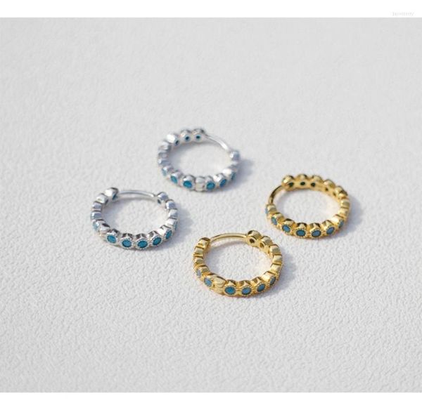 Pendientes de aro Pendiente de plata de ley 925 Personalidad de la moda Circón azul Anillo de oreja turquesa redondo Hebilla de hueso Joyería linda salvaje