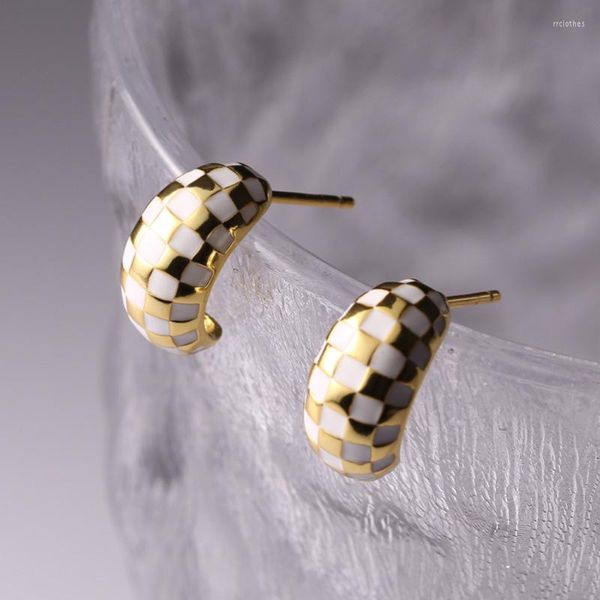 Boucles d'oreilles créoles en argent Sterling 925 boucle d'oreille mode damier demi-cercle torsadé en forme de C grand Style français femme fille oreille bijoux