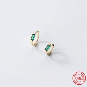 Pendientes de aro 925 plata esterlina verde esmeralda cuadrado circón oreja hebillas moda Simple para mujeres regalo de cumpleaños BSE740