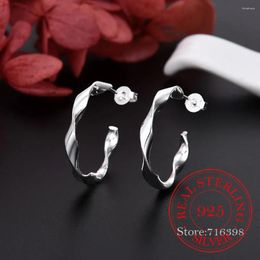 Boucles d'oreilles Hoop 925 Siltling Silver Geometric Glossy Twisted Twisted Line For Women Girls Piercing Jewelry Women's Party Wedding Pendienne