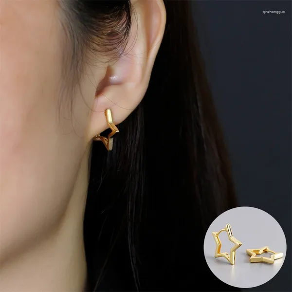 Pendientes de aro de Plata de Ley 925, pendiente de estrella dorada para mujer y niña, joyería de diseño geométrico Simple, regalo de cumpleaños