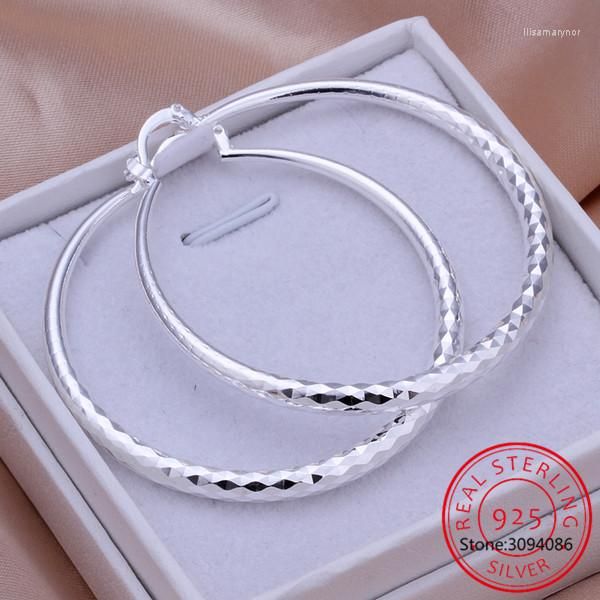 Boucles d'oreilles créoles en argent Sterling 925 Hip Hop rondes pour femmes grand cercle 5.1 cm Piercing boucle d'oreille créole Huggies fournisseurs de livraison directe