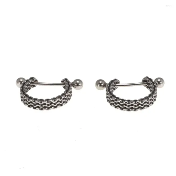 Pendientes de aro 925 Joyería de plata esterlina Simple trenza C de trenza Retro Retro Punk para hombres y mujeres