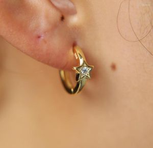 Pendientes de aro de Plata de Ley 925 con forma de estrella de circonia cúbica transparente para mujer, joyería Huggie sencilla y minimalista