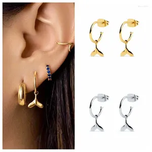 Boucles d'oreilles créoles en argent Sterling 925, aiguille Simple, pendentif queue de poisson en or pour femmes, bijoux de personnalité européenne et américaine