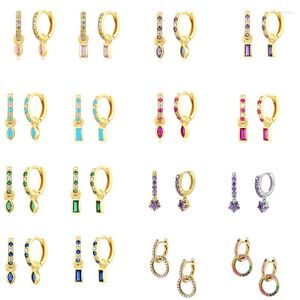 Boucles d'oreilles créoles en argent Sterling 925, aiguille, pendentif perforé en Zircon coloré pour femmes, bijoux de luxe, cadeau de fête de mariage