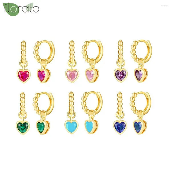 Boucles d'oreilles créoles en argent Sterling 925, aiguille multicolore, pendentifs en forme de cœur en Zircon, goutte à la mode, petits bijoux mignons pour femmes