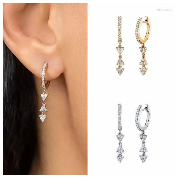 Pendientes de aro de Plata de Ley 925 con aguja, colgante triangular positivo y negativo para mujer, joyería de moda de cristal pavimentada