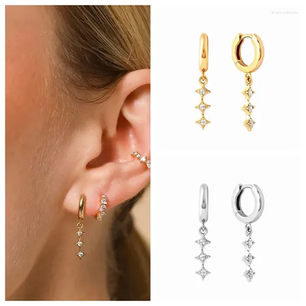 Boucles d'oreilles créoles en argent Sterling 925 pour femmes, aiguille, étoile, pompon, minimaliste, couleur or, pendentif en cristal, bijoux à la mode