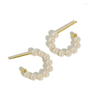 Boucles d'oreilles créoles en argent Sterling 925, énorme perle pour femmes, légères, cercle ouvert, perles rondes, bijoux de mariée