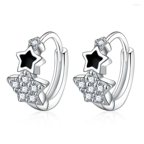 Boucles d'oreilles créoles en argent sterling 925 Pentagram Drop Glue For Women Fine Jewelry