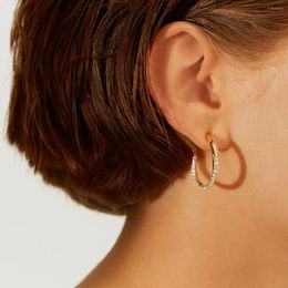 Boucles d'oreilles créoles en argent sterling 925 avec zircone cubique rose CZ Twinsted 18 mm cercle moyen boucle d'oreille classique mode couleur or Vermeil bijoux