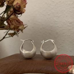 Pendientes de aro 925 Declaración de punk de plata esterlina Pendio esférico cepillado para mujeres Hombres Joyas de fiesta gótica Hebilla MEJ792