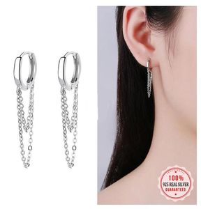 Boucles d'oreilles créoles 925 en argent Sterling Style Punk Double couche chaîne boucle d'oreille pour les femmes couleur or oreille bijoux à des amis S-E995