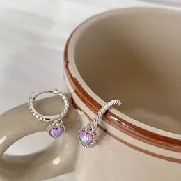 Boucles d'oreilles créoles en argent Sterling 925, cœur violet, simples, tendance pour femmes, bijoux cadeaux, vente en gros