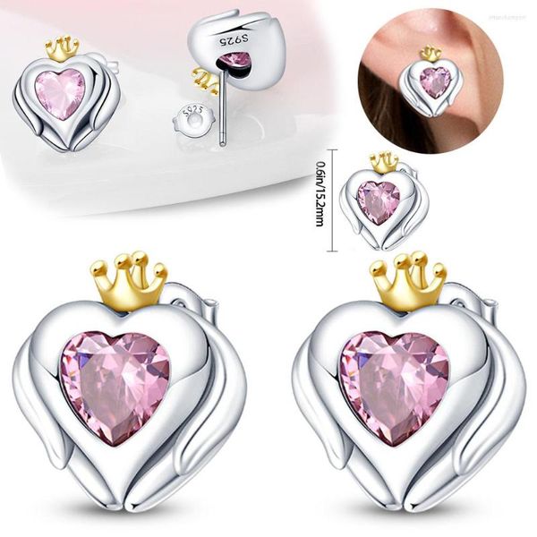 Pendientes de aro de Plata de Ley 925 con ópalo púrpura, corazón de amor, pasador de cuentas redondo rosa para mujer, regalo de joyas de fiesta