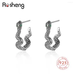 Hoop oorbellen 925 Sterling Silver Snake Pendant Drop Animal with Green Zirkon For Women Fashion Gorgeous Jewelry Gifts