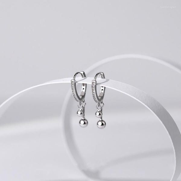 Pendientes de aro de plata de ley 925 con cuentas de borla para mujer, estilo coreano, Piercing de circón Simple, accesorios de joyería para boda