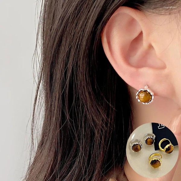 Pendientes de aro de Plata de Ley 925 con ojos de tigre geométricos para mujer y niña, diseño de Lava líquida, regalo de fiesta, joyería