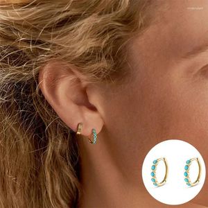 Boucles d'oreilles créoles en argent Sterling 925, Turquoise géométrique pour femmes et filles, Design rond Simple à la mode, bijoux cadeau de fête