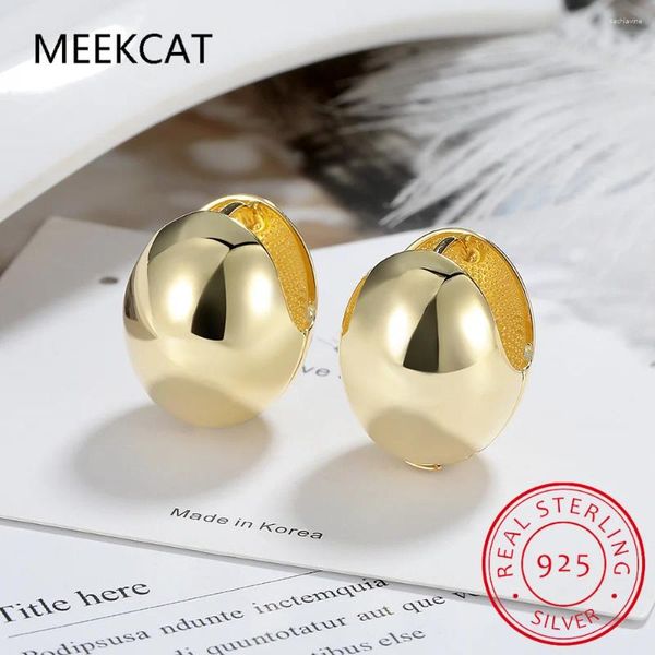 Pendientes de aro 925 Pendimiento ovalado de plata esterlina para mujeres Joyas de huevo lisas de moda prevenir accesorios para fiestas de alergia regalo