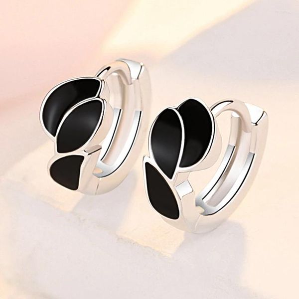 Boucles d'oreilles créoles en argent Sterling 925, Vintage, en émail noir, pour femmes et filles, bijoux à la mode, tendance 2022, vente en gros