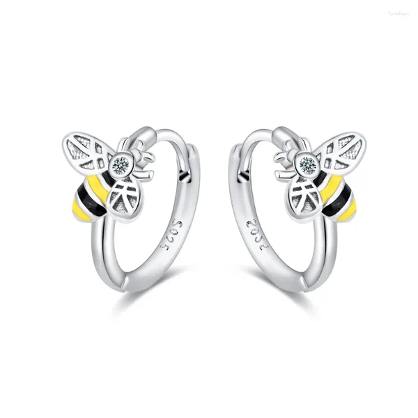 Boucles d'oreilles créoles en argent Sterling 925, boucles d'oreilles en forme d'abeille jaune, réglage pavé d'insectes, CZ pour femmes, bijoux fins, Huggies BSE808