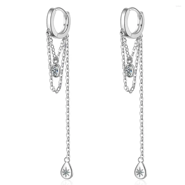 Boucles d'oreilles créoles en argent Sterling 925, chaîne à pampilles, élégance, cadeau pour petite amie, Bijoux en argent fin, goutte d'eau, fil d'oreille Cz, Bijoux pour Femme